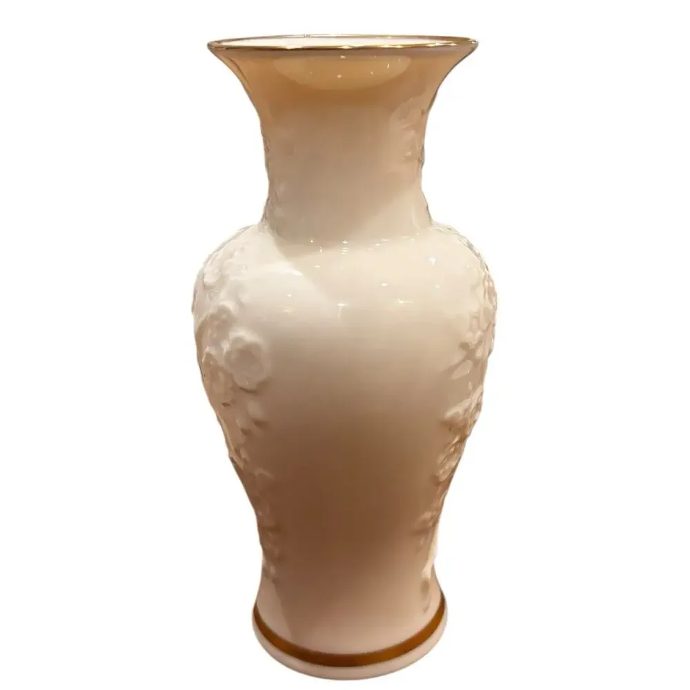 Vintage Lenox Embossed Floral Bud Vase Ivory Porcelain 24K Gold Trim USA 6.5